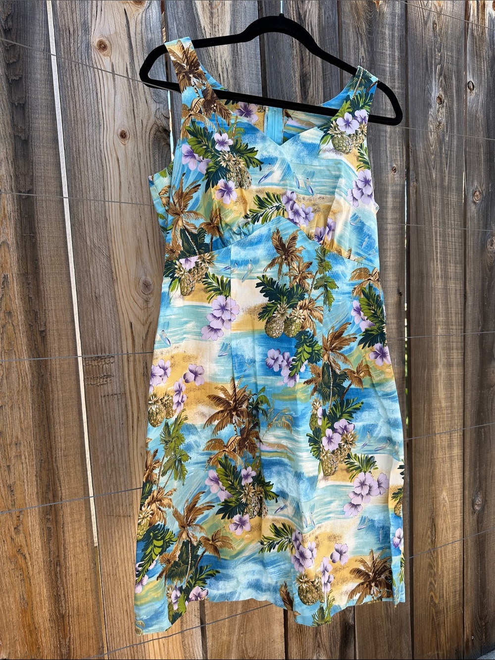 Hilo Hattie Tropical Print Fitted Dress in Blue, Green & Purple